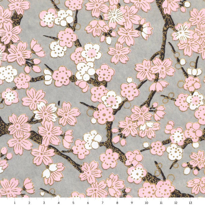 Papier Japonais - Fleurs de Cerisier et Prunier - Gris - M360