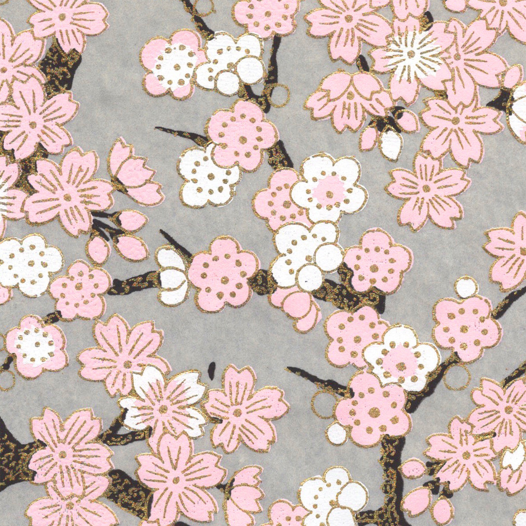 Papier Japonais - Fleurs de Cerisier et Prunier - Gris - M360