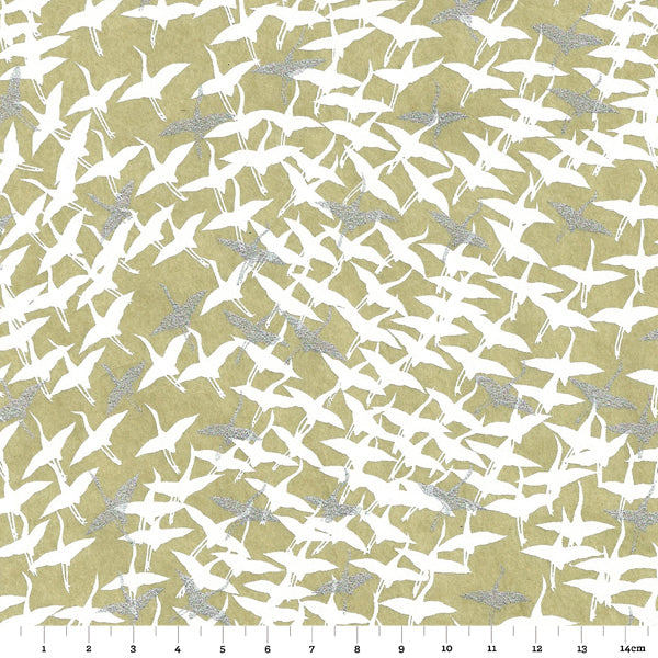 Papier Japonais - Envolée de grues- Argent et grège - M365-Papier japonais-AdelineKlam