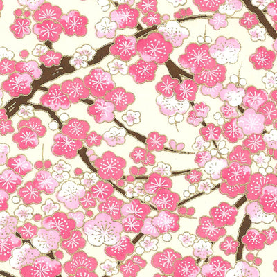 Papier Japonais - Fleurs de pruniers - Rose - M433-Papier japonais-AdelineKlam
