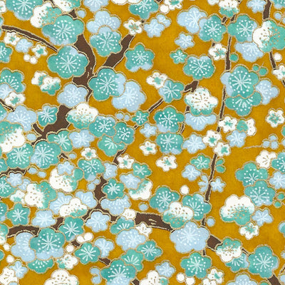 Papier Japonais - fleurs de pruniers - Moutarde - M450-Papier japonais-AdelineKlam