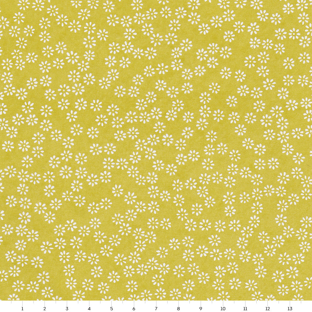Papier Japonais - Semi de Fleurs - Vert Acidulé et Blanc - M479