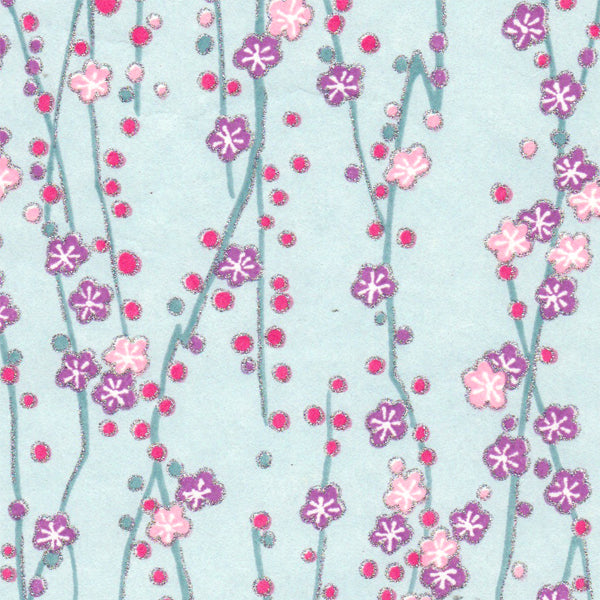 Applique murale japonaise - Branche en fleurs - Bleu - M573