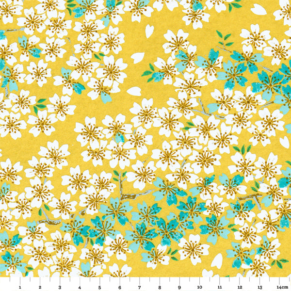 Papier Japonais - Fleurs de cerisier - moutarde - M578-Papier japonais-AdelineKlam