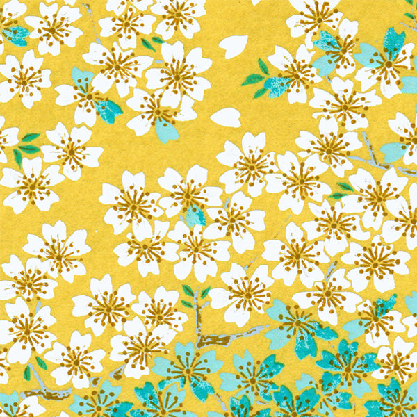 Papier Japonais - Fleurs de cerisier - moutarde - M578-Papier japonais-AdelineKlam
