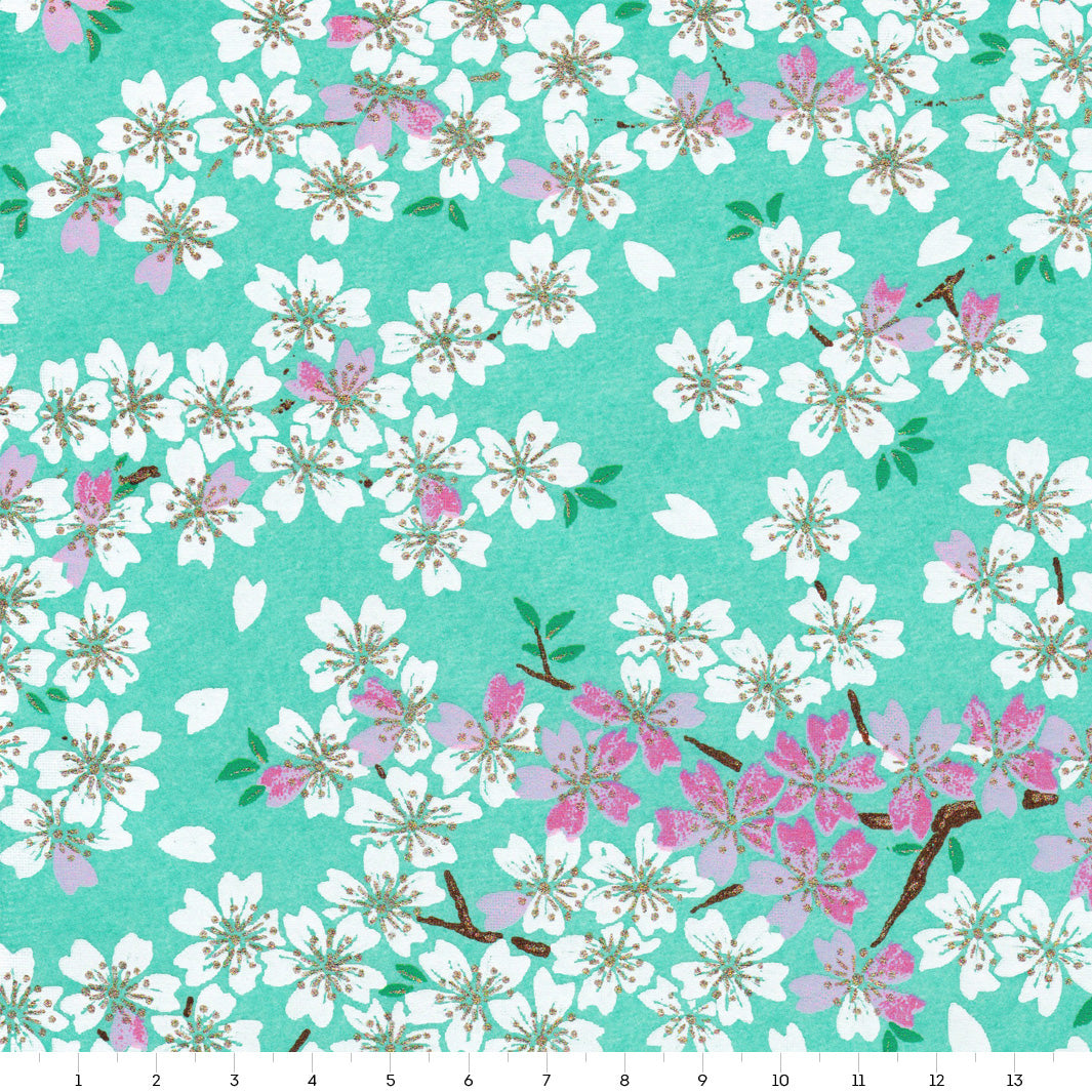 Papier Japonais - Fleurs de Cerisier - Vert Menthe et Mauve - M579