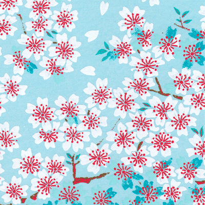 Papier Japonais - Fleurs de cerisier - bleu ciel - M580-Papier japonais-AdelineKlam