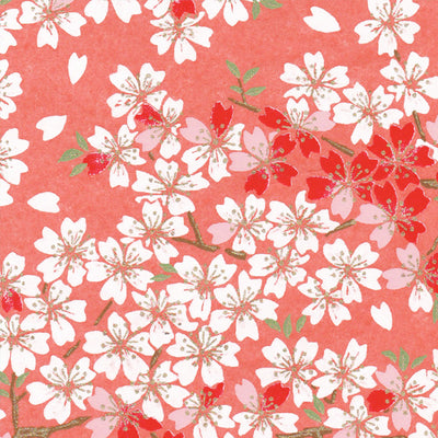 Papier Japonais - Fleurs de cerisier - corail - M622-Papier japonais-AdelineKlam