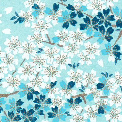 Papier Japonais - Fleurs de cerisier - bleu - M624-Papier japonais-AdelineKlam