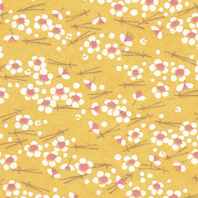 Papier Japonais - Fleurs de cerisier - Fond jaune - M661-Papier japonais-AdelineKlam
