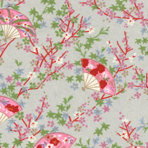 Boîte à thé japonaise - 4 Saisons - Eventails roses fond bleu gris - M726
