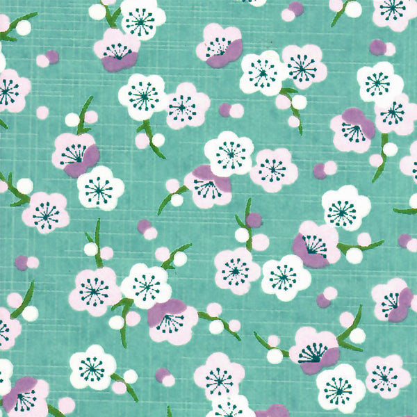 Papier Japonais - Fleurs de pruniers rétros - Menthe foncé et Rose pâle - M790-Papier japonais-AdelineKlam