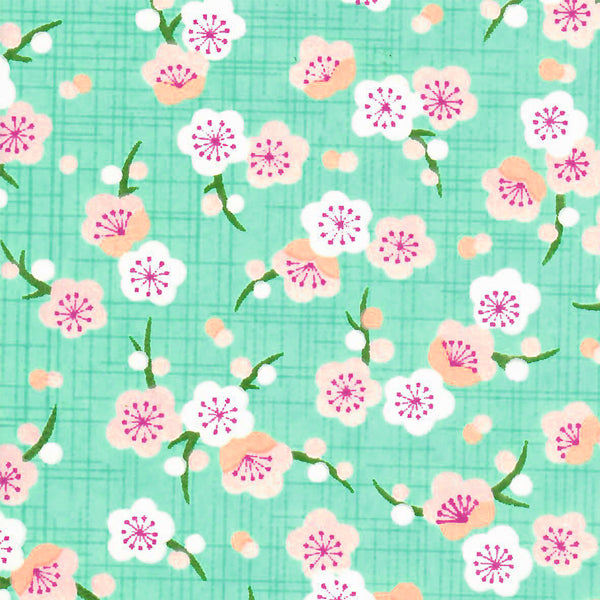 Papier Japonais - Fleurs de pruniers rétros - Menthe clair et mauve pâle - M791-Papier japonais-AdelineKlam