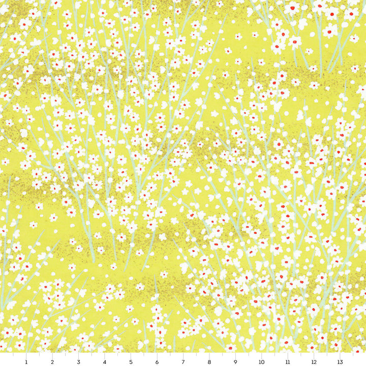 Papier Japonais - Champs de Fleurs - Jaune Acidulé - M814
