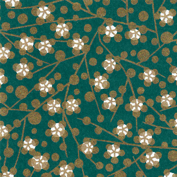 Papier Japonais - Fleurs et Branches Or - Fond Bleu Pétrole - M821-Papier japonais-AdelineKlam