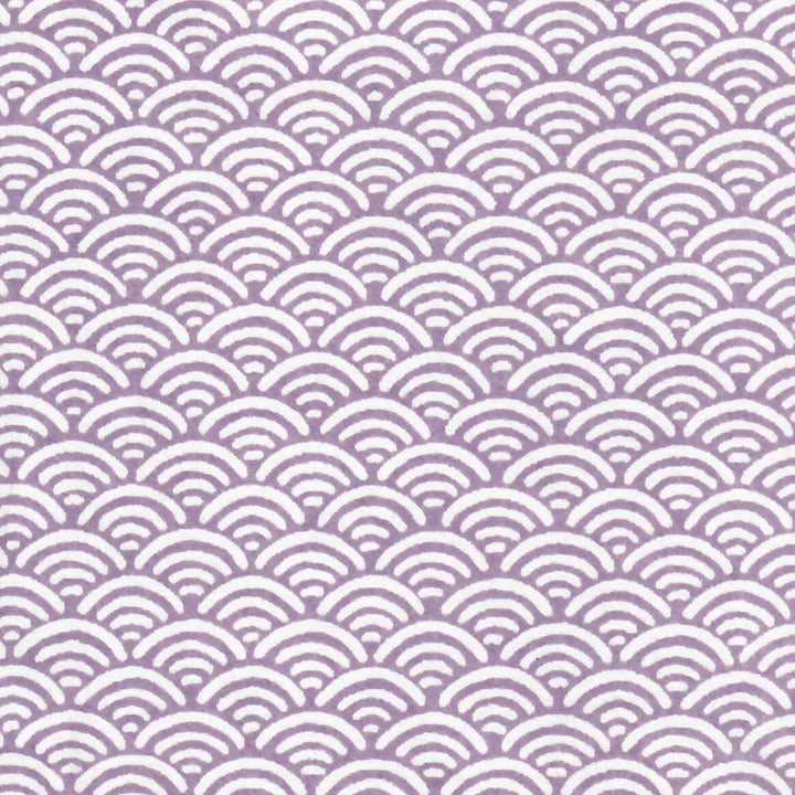 Abat-jour japonais cylindrique 3 bandes - Vagues Mauves & Fleurs de Cerisier Blanches, Fond Vert d'eau - M833 et M626