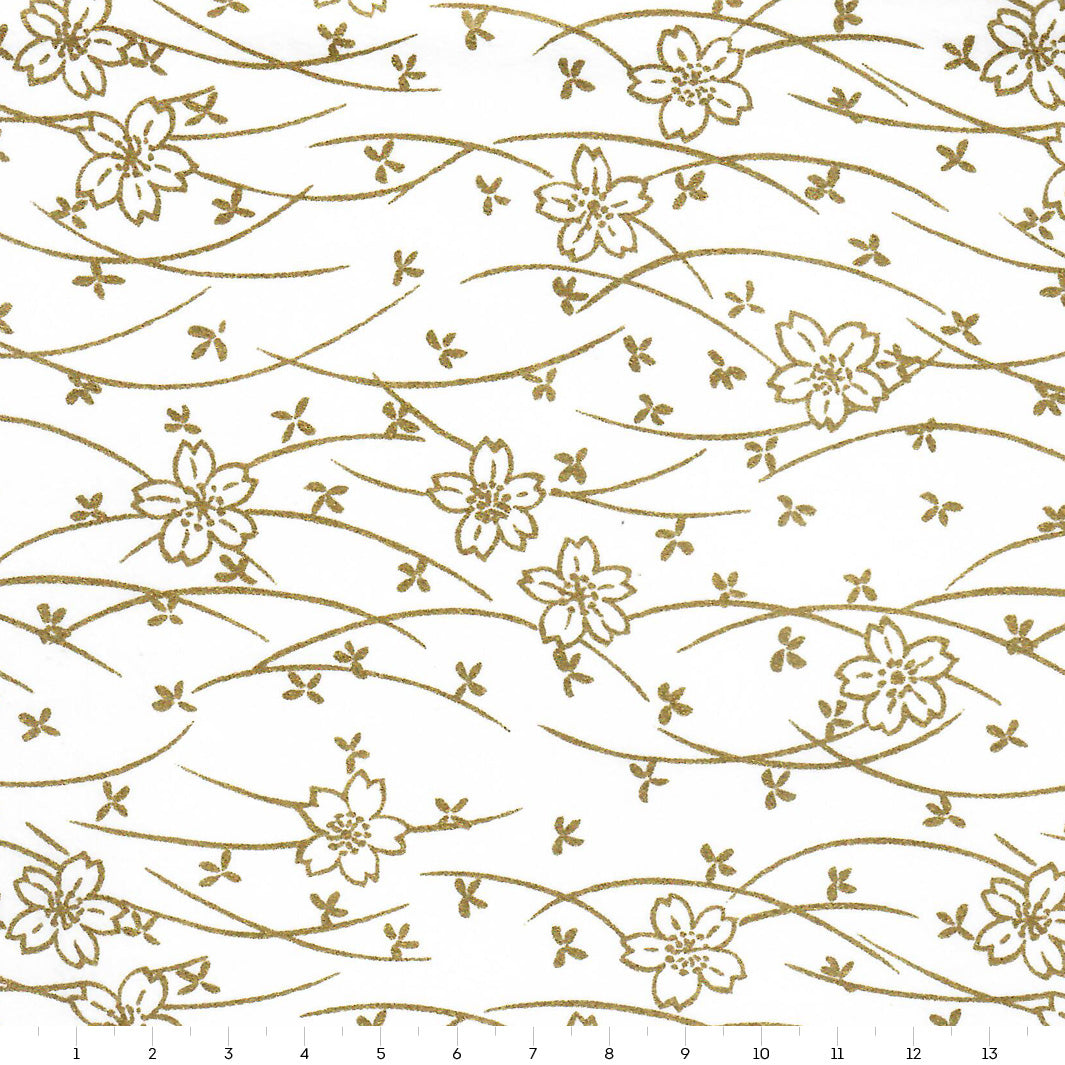 Papier Japonais - Fleurs de Cerisier & Vent - Blanc et Or - M836