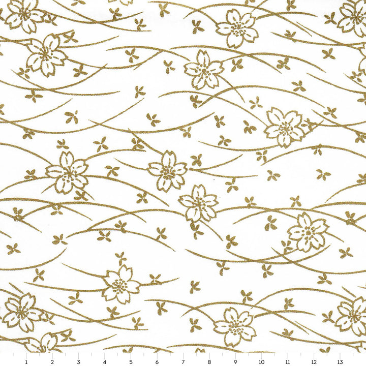 Papier Japonais - Fleurs de Cerisier & Vent - Blanc et Or - M836