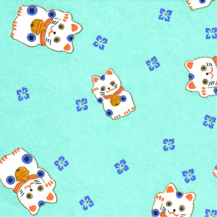 Applique murale japonaise - Maneki Neko - Menthe, Orange et Bleu Violet - M838