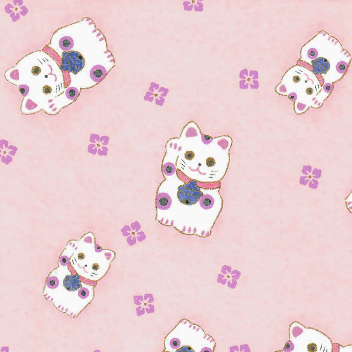 Applique murale japonaise - Maneki Neko - Rose Pâle, Mauve et Bleu Violet - M842