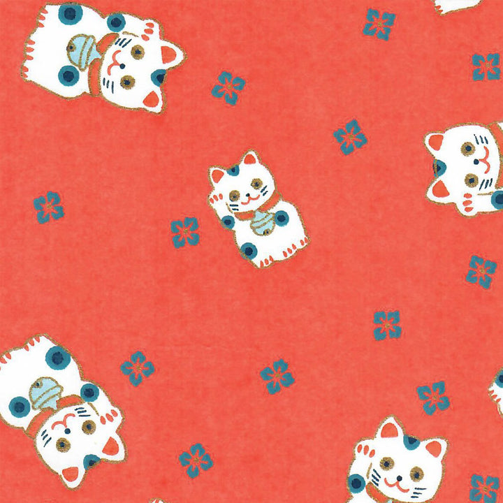 Applique murale japonaise - Maneki Neko - Rouge Orangé et Bleu Gris - M843