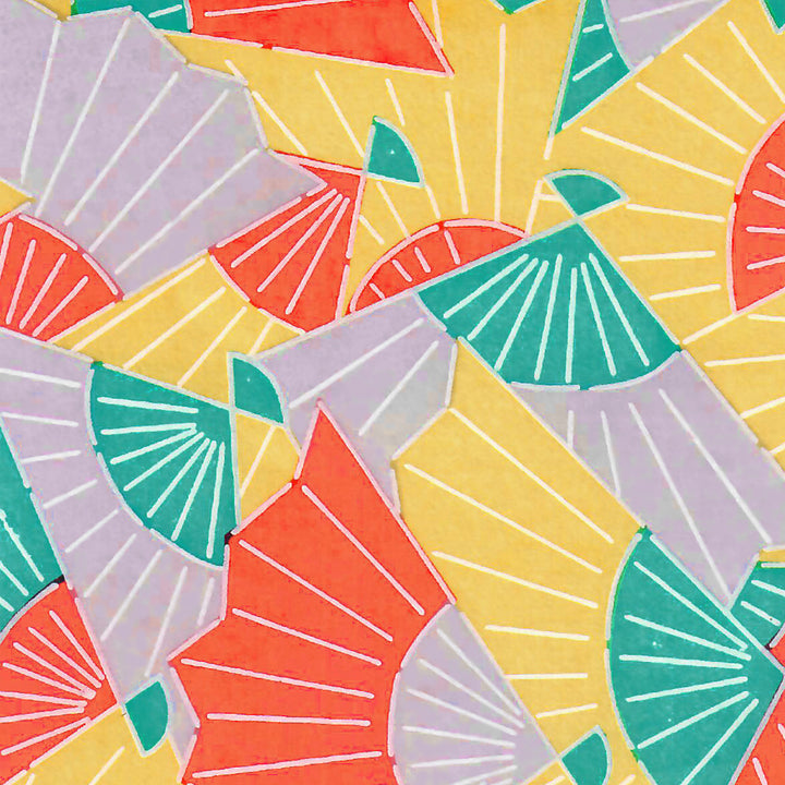 Applique murale japonais - Éventails Graphiques - Jaune, Mauve Pâle, Turquoise et Orange Vif - M881