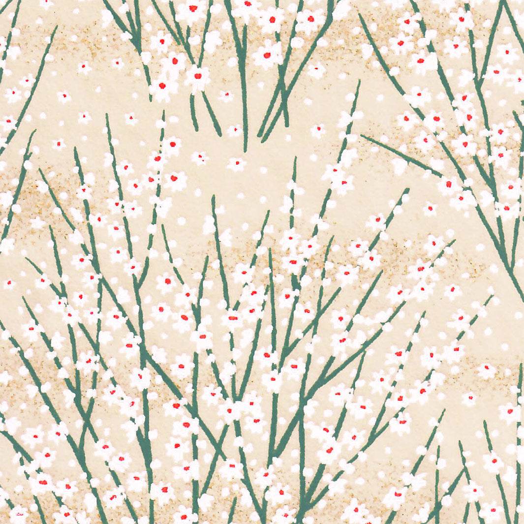 Papier Japonais - Champs de Fleurs - Beige Vert Pastel - M894