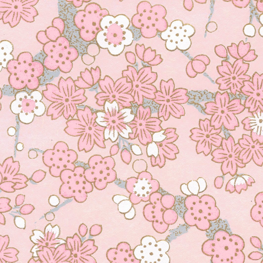 Applique murale japonaise - Fleurs de Cerisier et Prunier - Rose, Rose Poudré et Blanc - M902