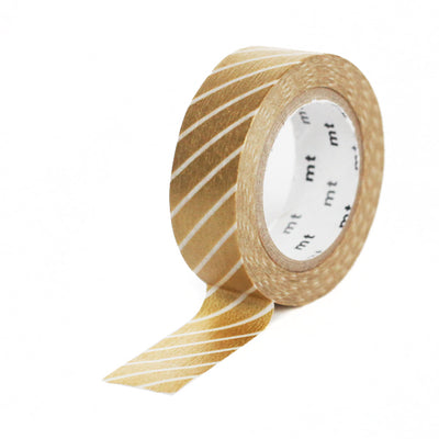 Masking Tape Fines diagonales blanches, Fond or
