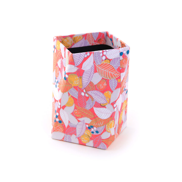 Pot à crayons prisme - Feuilles, Baies et Fruits - Rose orangé, Corail et Mauve - M887