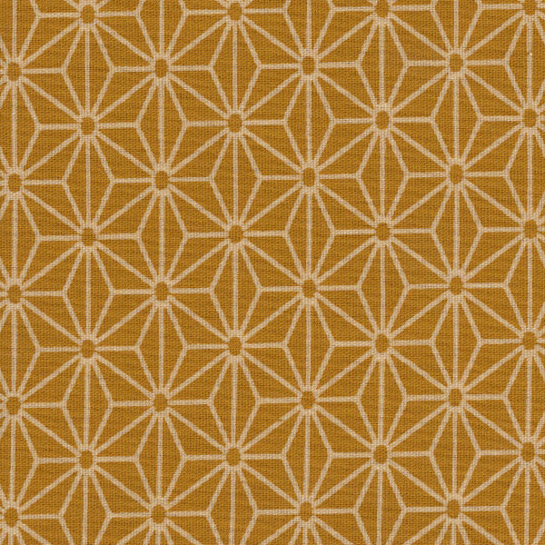 Tissu japonais Etoiles blanc fond moutarde - T363