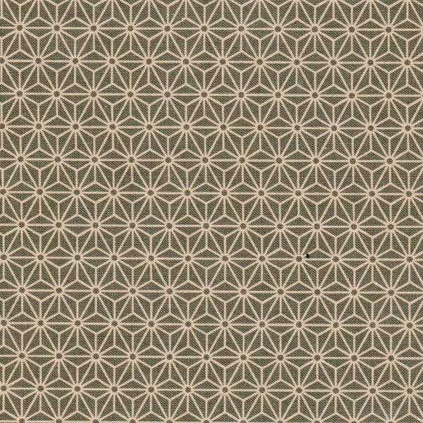 Tissu japonais Etoiles blanc fond kaki - T069
