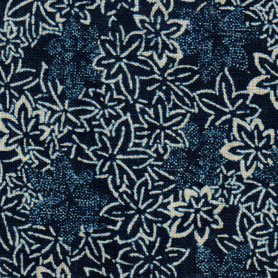 Tissu japonais Fleurs blanc pointillés fond bleu - T081