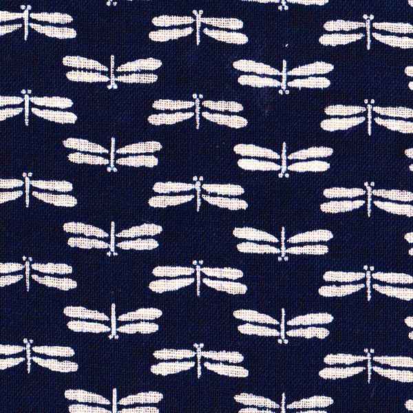 Tissu japonais Libellules blanc fond bleu - T088