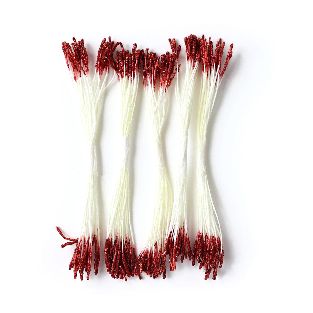 Lot de 5 Grands Fagots de Pistils de Fleurs - Jaune Pâle et Rouge Pailleté - 1038