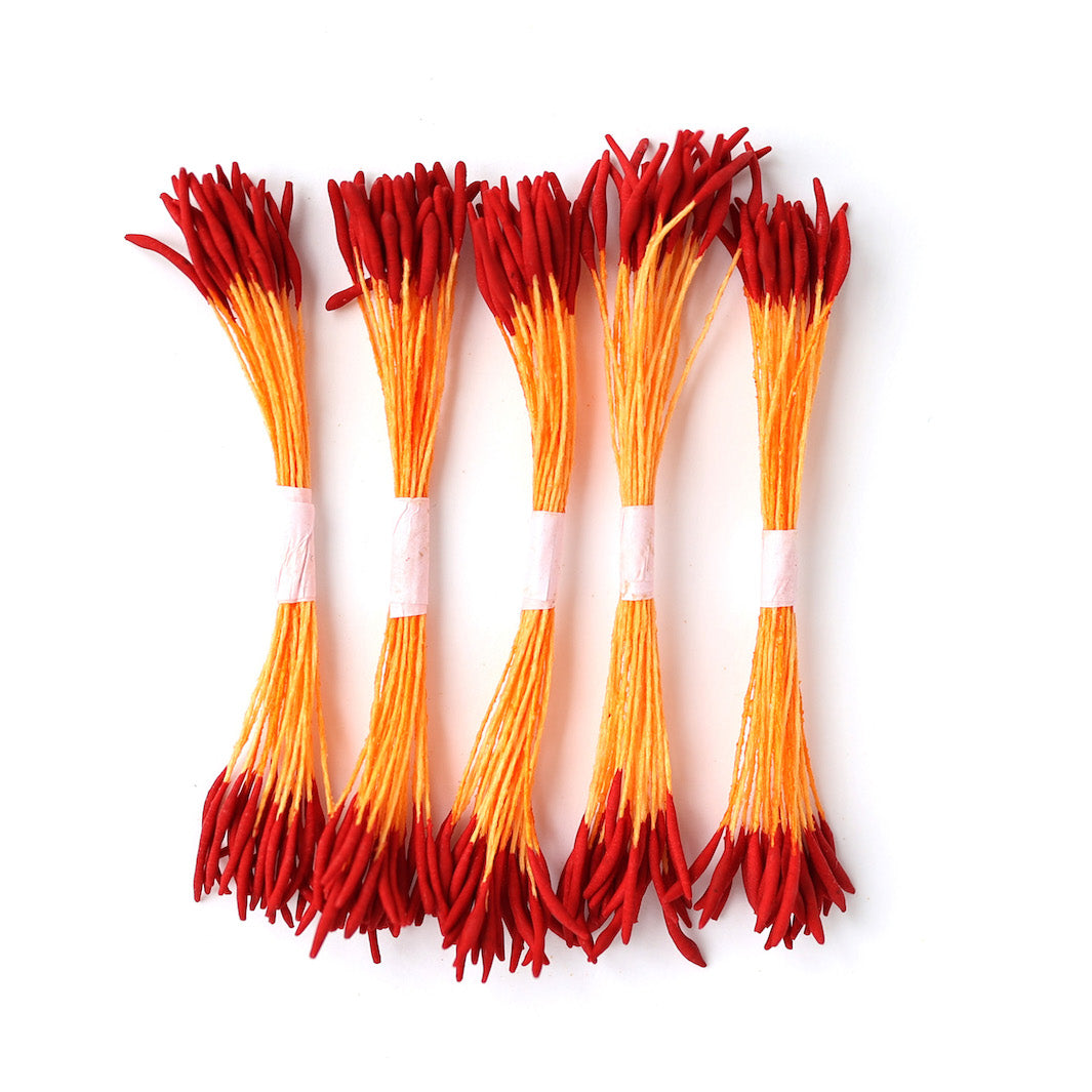 Lot de 5 Grands Fagots de Pistils de Fleurs - Orange et Rouge Foncé - 1035