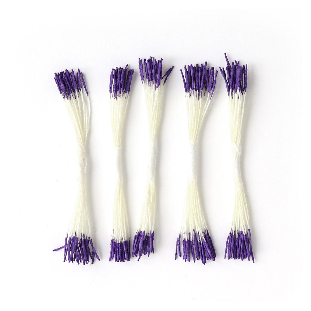 Lot de 5 Petits Fagots de Pistils de Fleurs - Jaune Pâle et Violet - 1043