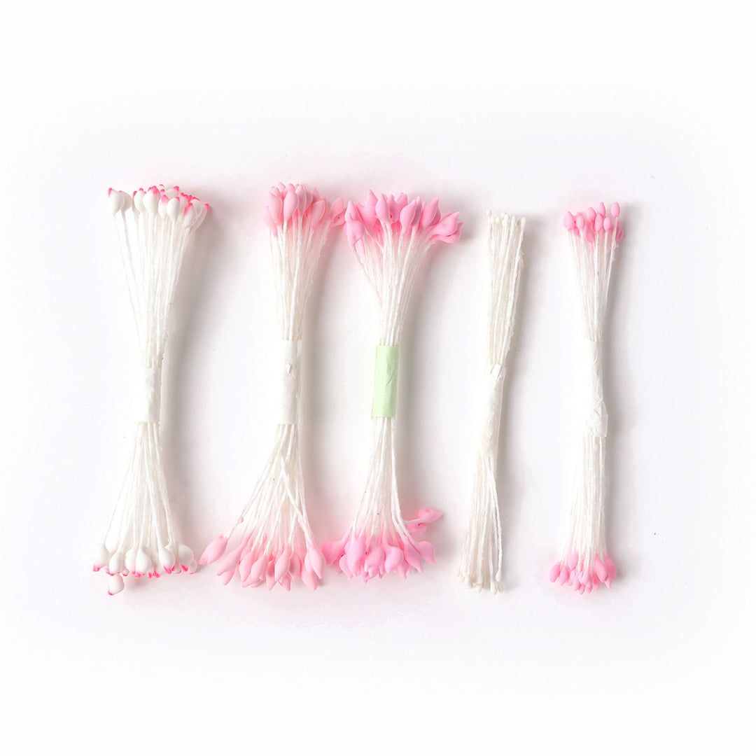 Lot de 5 Petits Fagots de Pistils de Fleurs - Camaïeu de Rose et Blanc - 1041