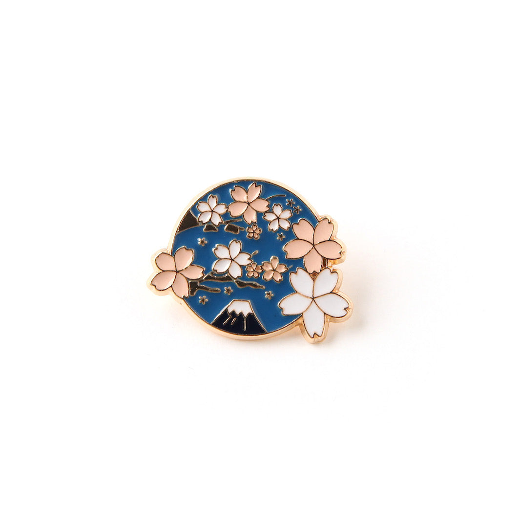Pin's - Mont Fuji et Fleurs de Cerisier - Bleu Foncé, Rose Clair et Blanc