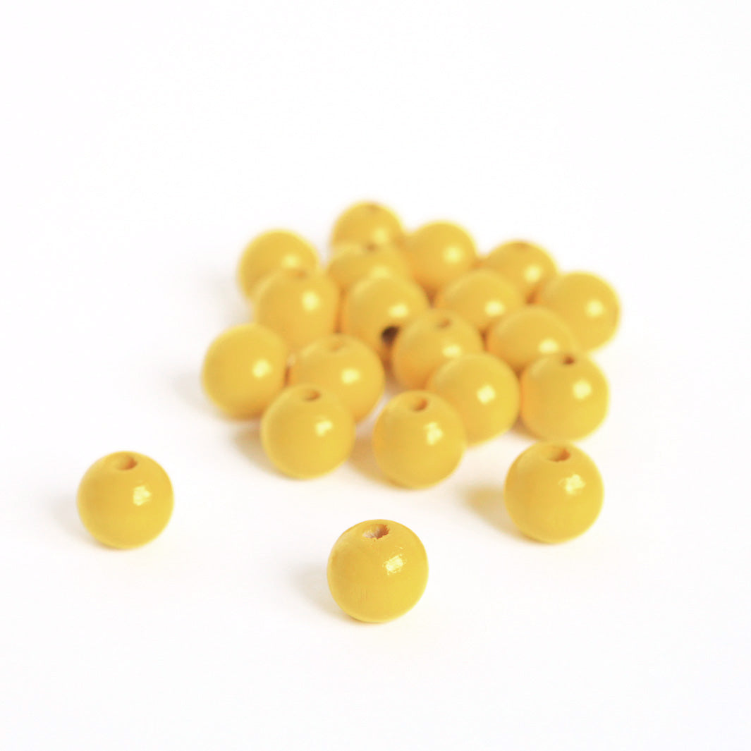 Set of 20 wooden beads - Mustard Yellow - 10mm