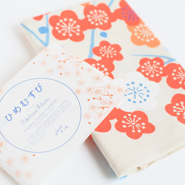 Furoshiki - Abricotiers Corail et Bleu - Adeline Klam - 100x100cm