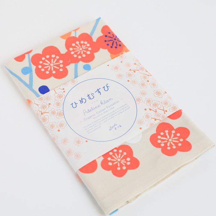 Furoshiki - Abricotiers Corail et Bleu - Adeline Klam - 100x100cm