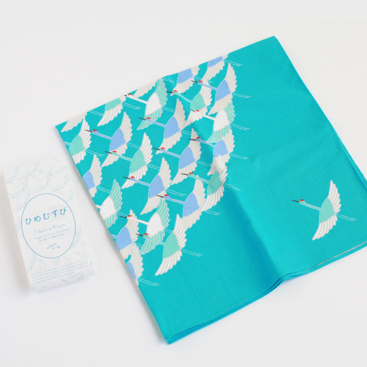 Furoshiki - Grues, Fond Bleu - Adeline Klam - 50x50cm