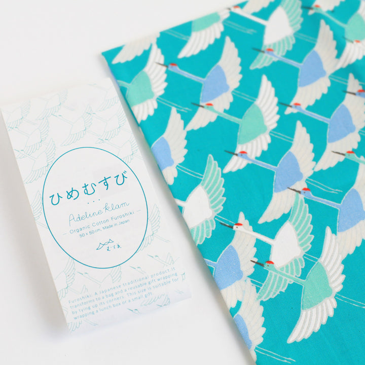 Furoshiki - Grues, Fond Bleu - Adeline Klam - 50x50cm