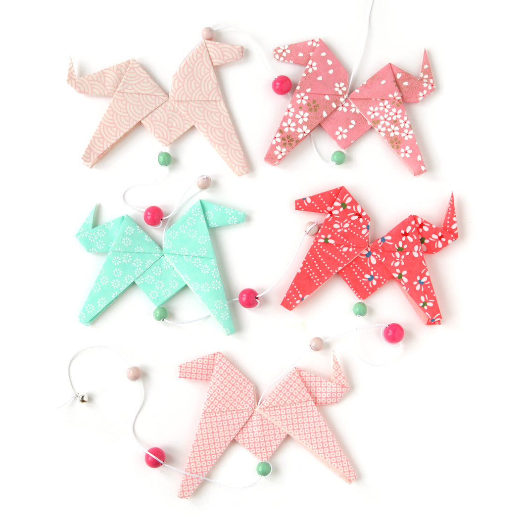 Guirlande de Chevaux en Origami - Rose et Vert d'Eau - CH3