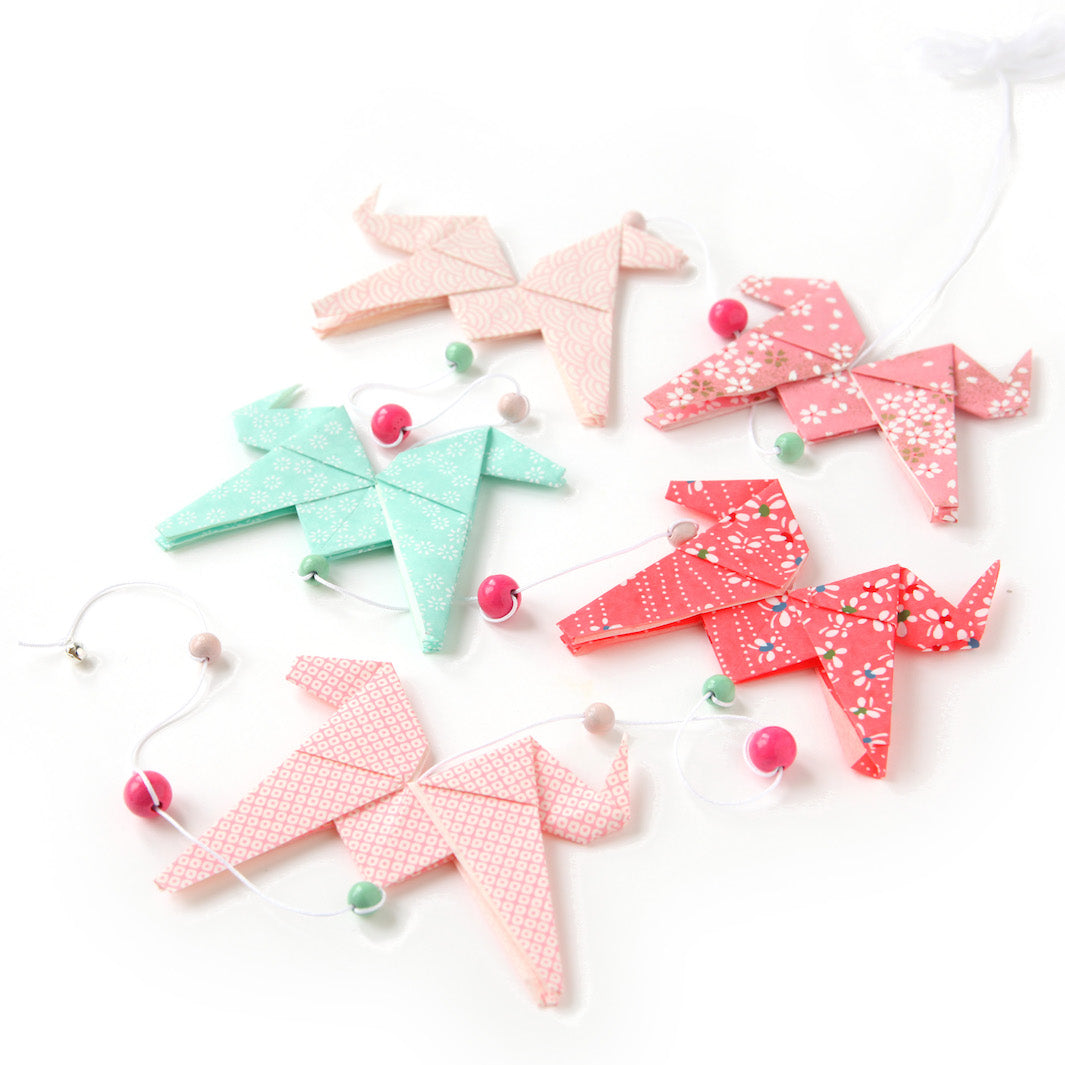 Guirlande de Chevaux en Origami - Rose et Vert d'Eau - CH3