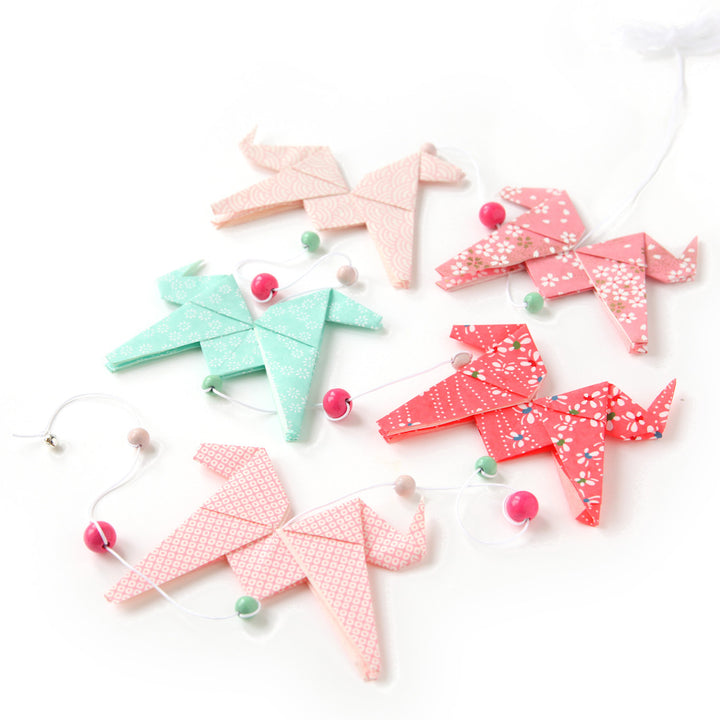 Guirlande de Chevaux en Origami - Rose et Vert d'Eau - CH3