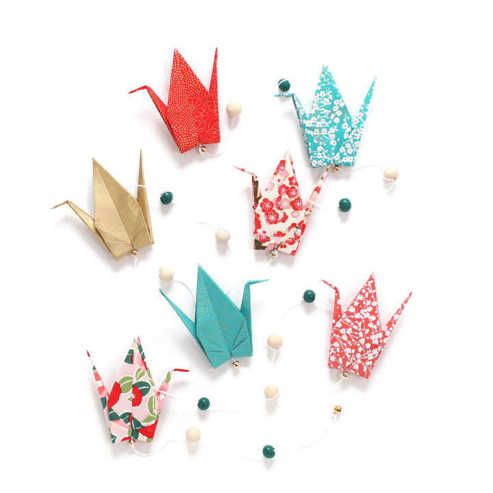 Kit Guirlande de Grues en origami - Rouge, Turquoise et Or - Santa Claus - E1