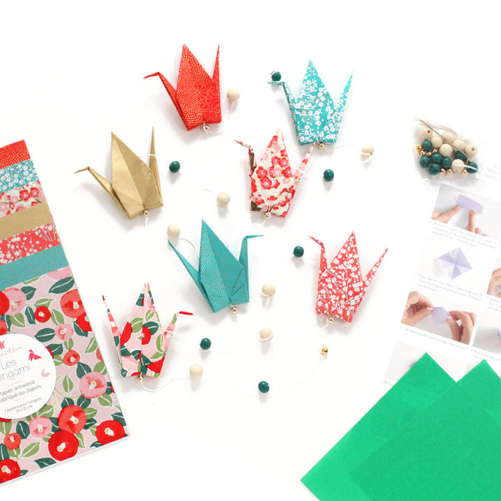 Kit Guirlande de Grues en origami - Rouge, Turquoise et Or - Santa Claus - E1
