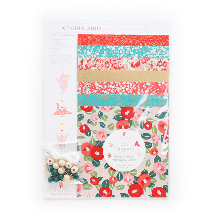 Kit Guirlande de Grues en origami - Rouge, Turquoise et Or - Santa Claus - E1